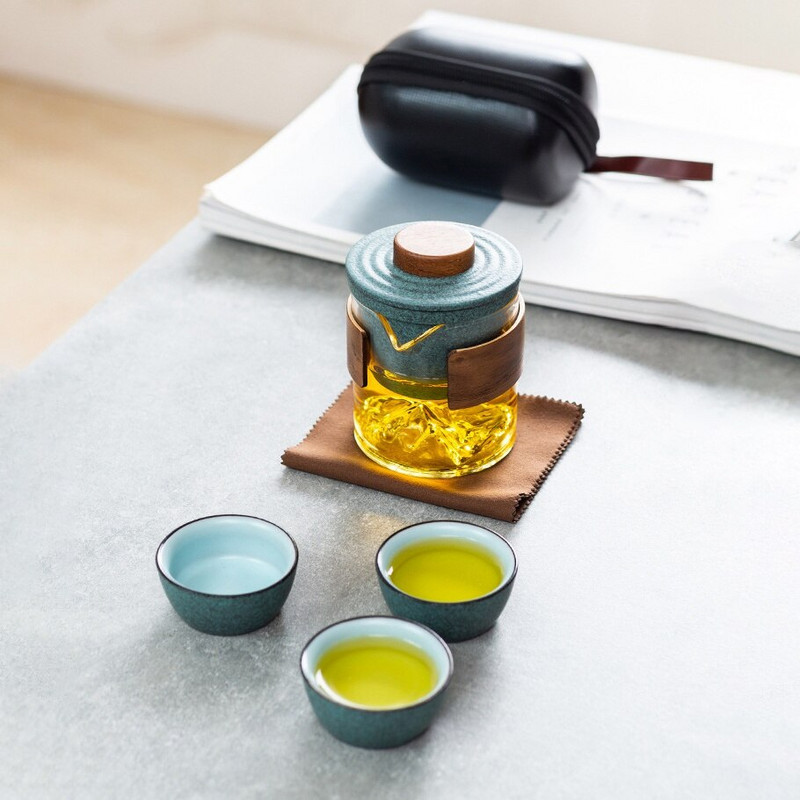 Kreativni prijenosni putni Kung Fu set za čaj Jednostavna keramika protiv opeklina Quik šalica za čaj Poklon za prijatelje Čajice 1 lonac i 3 šalice