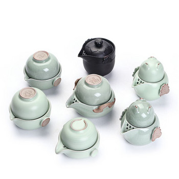 Японски сервиз за чай Gaiwan Ceremony Set Преносими комплекти за чай за пътуване Ретро китайски керамичен порцелан, ръчно изработени чаши за сервиз за чай KungFu