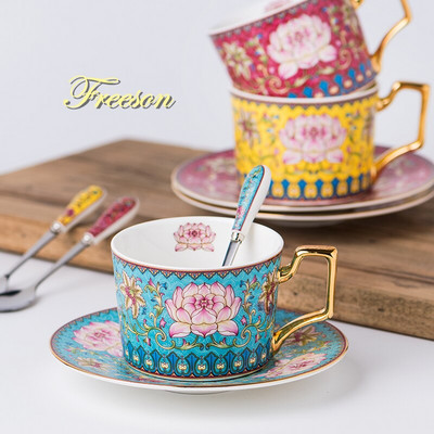 Snow Lotus Bone China kavos puodelio lėkštės šaukštų rinkinys 200 ml arbatos puodelio porcelianinis arbatos rinkinys Keraminis arbatos puodelis Kavinė Espresso puodelis Drop Pristatymas