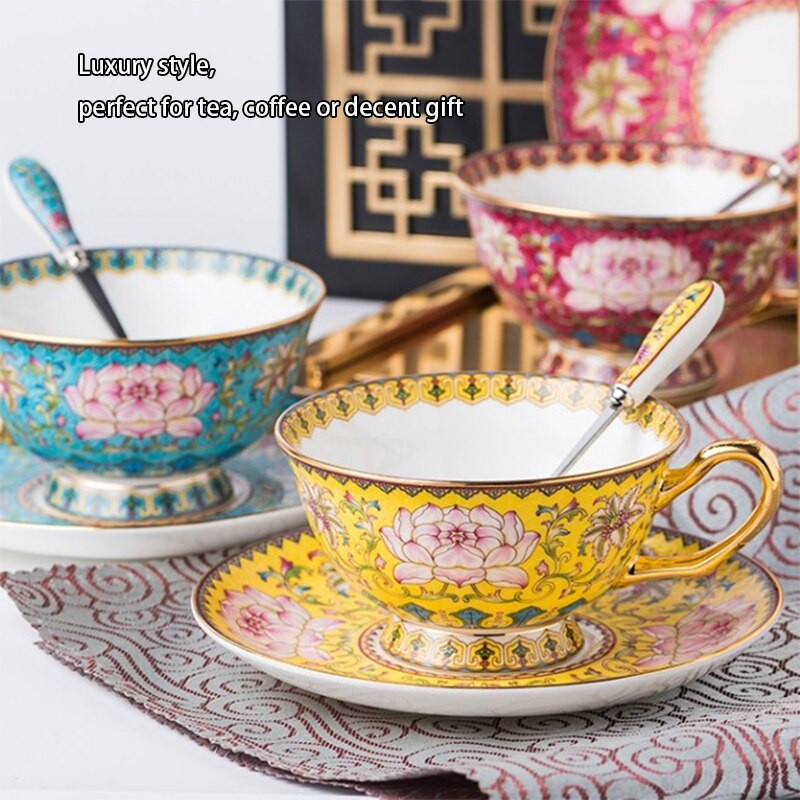Snow Lotus Bone China Kávové šálky s podšálkami, sada lyžíc, 200ml čajové šálky, porcelánová čajová súprava, keramická šálka na čaj, šálka na espresso, dropshipping