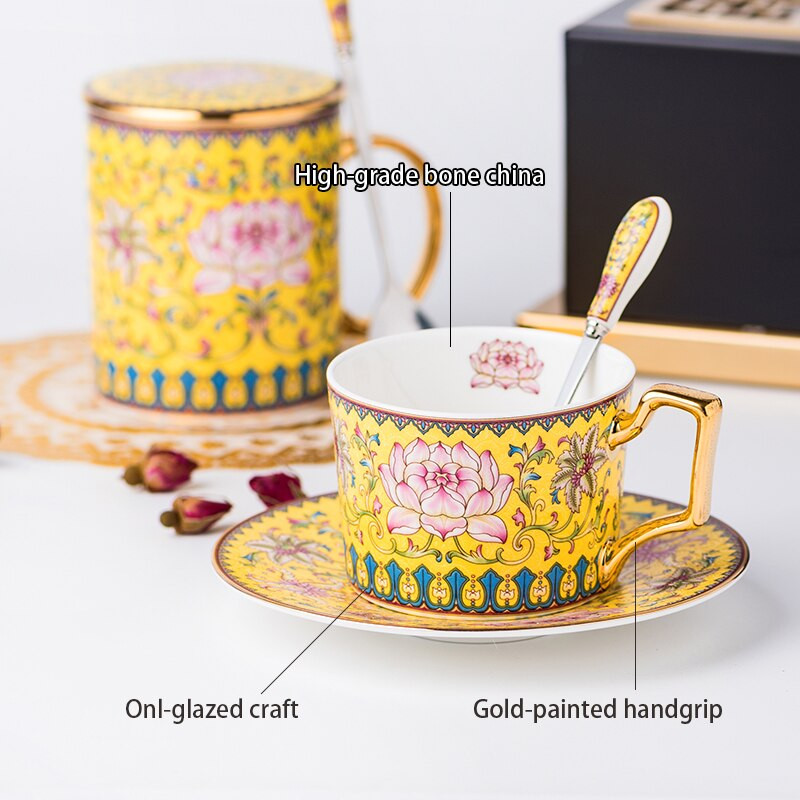 Snow Lotus Bone China Kávové šálky s podšálkami, sada lyžíc, 200ml čajové šálky, porcelánová čajová súprava, keramická šálka na čaj, šálka na espresso, dropshipping