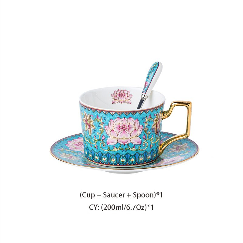 Snow Lotus Bone China Kávové šálky s podšálkami, sada lyžíc, 200ml čajové šálky, porcelánová čajová súprava, keramická šálka na čaj, šálka na espresso, dropshipping