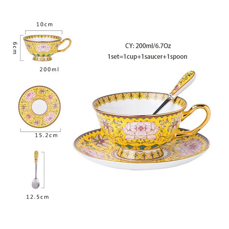 Snow Lotus Bone China Kávové šálky s podšálkami, sada lyžíc, 200ml čajové šálky, porcelánová čajová súprava, keramická šálka na čaj, šálka na espresso, dropshipping