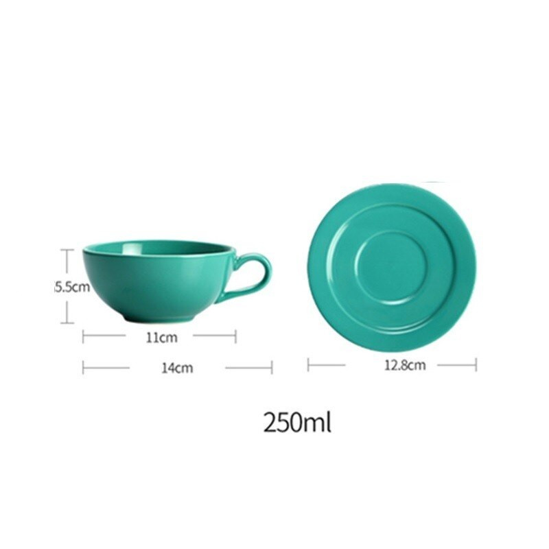 Nová farebná kávová súprava s hrnčekom a podšálkou, podglazovaná, nízkoporcelánová, cappuccino, latte, 250 ml