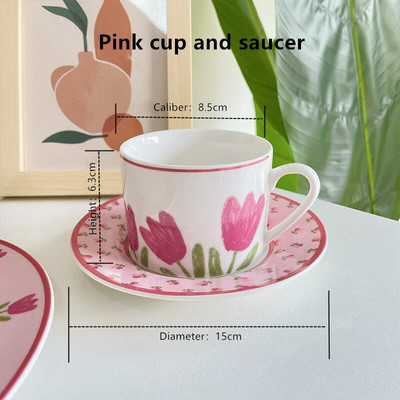 Cutelife Ins Tulip Pink Keramická sada kávových šálok Domáca dekorácia Mliečny čaj Raňajkový pohár Podšálka Vintage Svadobný tanier Opakovane použiteľný pohár