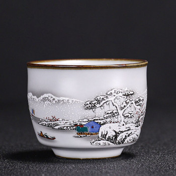 Чаена чаша с китайска пещ за пещ Изискан ръчно рисуван модел Единична чаша Чаена купа Майсторски чаши Индивидуална чаша Ръчно изработени прибори за чай