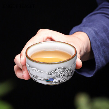 Чаена чаша с китайска пещ за пещ Изискан ръчно рисуван модел Единична чаша Чаена купа Майсторски чаши Индивидуална чаша Ръчно изработени прибори за чай