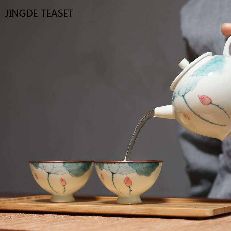 Kineska keramička šalica za čaj Ručno oslikani uzorak lotosa Zdjela za čaj Glavna šalica Osobna jedna šalica Male šalice za čaj putna posuda za čaj