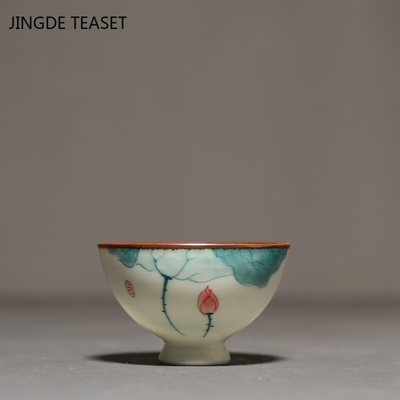 Kineska keramička šalica za čaj Ručno oslikani uzorak lotosa Zdjela za čaj Glavna šalica Osobna jedna šalica Male šalice za čaj putna posuda za čaj