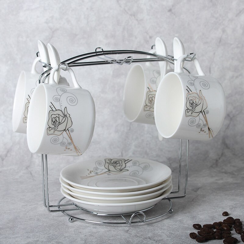Elegantný keramický hrnček na kávu a cappuccino, anglický idylický popoludňajší čajový set, retro porcelán s podšálkou a lyžičkou, darčeková sada
