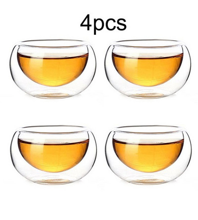 4 buc. Cupă creativă de sticlă cu perete dublu, rezistentă la căldură, cești de modă de înaltă calitate pentru ceai, cafea, suc, băuturi, ceașcă Kungfu