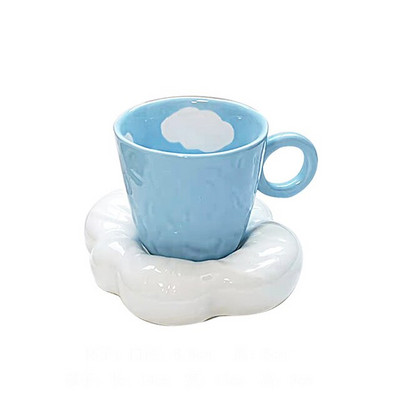 Kreatív, kézzel festett kerámia kávéscsésze és csészealj szett Aranyos kék ég és fehér felhős bögrék Kézzel készített egyszerű reggelizőcsészék