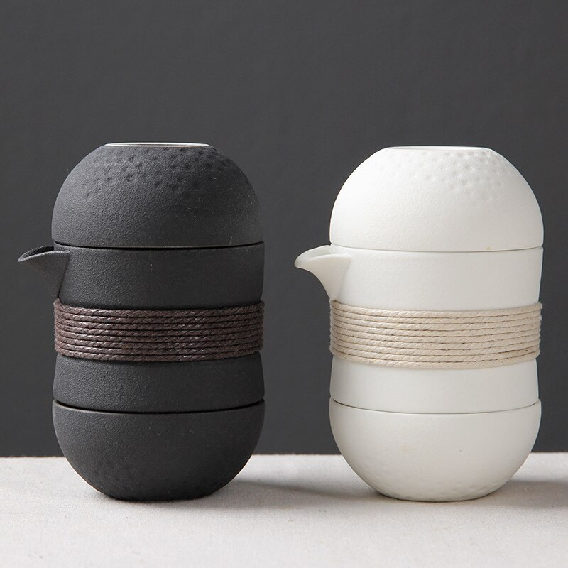 Dehua putni set za čaj, čajnik s keramičkim uljevkom i 2 keramičke šalice za čaj, prenosiv s torbom za nošenje