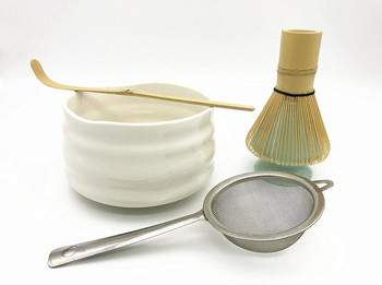 Най-популярен комплект за чай Matcha Органичен бамбук Whisk 100 зъба Chasen Scoop Kline Glazed Chawan Bowl и Reshaper Holder Filter
