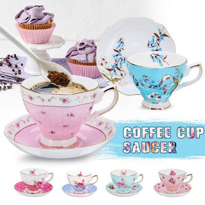 6 štýlových 240ml modrý ružový porcelán módny britský kostný porcelán šálka na kávu s podšálkou keramická kvetinová čajová súprava sada šálok na čaj s podšálkou
