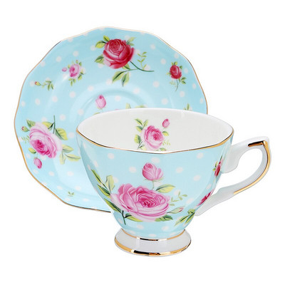 6 štýlových 240ml modrý ružový porcelán módny britský kostný porcelán šálka na kávu s podšálkou keramická kvetinová čajová súprava sada šálok na čaj s podšálkou