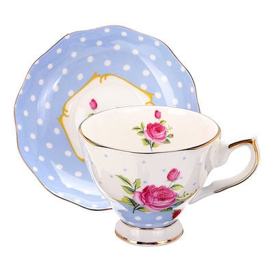 6 štýlových 240ml modrý ružový porcelán módny britský kostný porcelán šálka na kávu s podšálkou keramická kvetinová čajová súprava sada šálok na čaj s podšálkou