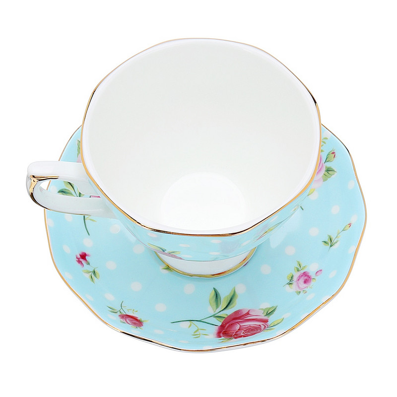 6 štýlových 240ml modrý ružový porcelán módny britský kostný porcelán šálka na kávu s podšálkou keramická kvetinová čajová súprava sada šálok na čaj s podšálkou