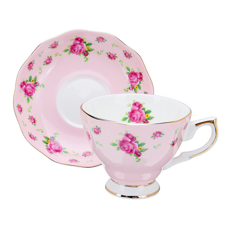6 štýlových 240ml modrý ružový porcelán módny britský kostný porcelán šálka na kávu s podšálkou keramická kvetinová čajová súprava sada šálok na čaj s podšálkou