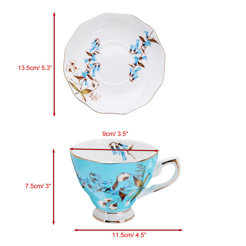 6 štýlových 240ml modrý ružový porcelán módny britský kostný porcelán šálka na kávu s podšálkou keramická kvetinová čajová súprava sada šálok na čaj s podšálkou