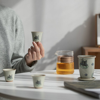 Φορητό γλάσο μελιού Κεραμικό Ταξιδιωτικό Teaset Tiger Year Teaware Δώρο κατά του ζεματίσματος Galss Tea Pitch Outdoor Tea Maker 1 Pot 3 φλιτζάνια