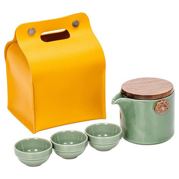 Японски комплект за чай за пътуване, 1 тенджера, 3 чаши, филтър от неръждаема стомана на преносима офис чаша за чай, обикновен набор от чаши Kuai Ke, китайски комплект за чай