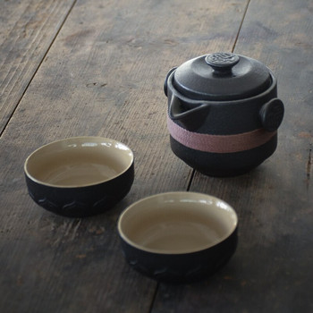 Черен керамичен чайник с 2 чаши комплект за чай преносим офис за пътуване кунг-фу комплект за чай