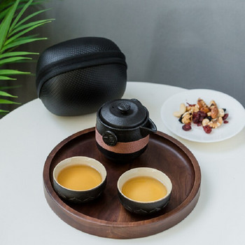 Черен керамичен чайник с 2 чаши комплект за чай преносим офис за пътуване кунг-фу комплект за чай