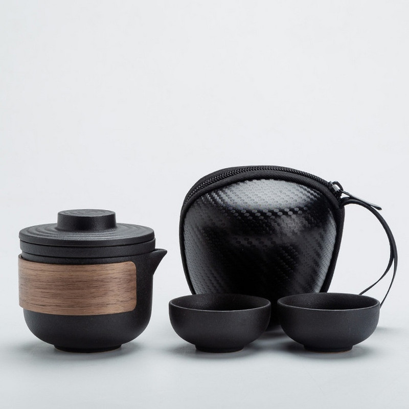 Keramická porcelánová čajová súprava Kung Fu, sada čajových kanvíc a šálok, jedna kanvica, dve šálky, sada štyroch šálok, čierna keramika, prenosná cestovná čajová súprava