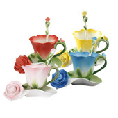 Najlepší 3D kvetinový smaltovaný keramický šálka na kávu a čaj s podšálkou, lyžička, vysoko kvalitný porcelánový šálka, kreatívny valentínsky darčekový dizajn