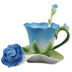 Najlepší 3D kvetinový smaltovaný keramický šálka na kávu a čaj s podšálkou, lyžička, vysoko kvalitný porcelánový šálka, kreatívny valentínsky darčekový dizajn