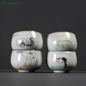 Keramická porcelánová šálka na čaj Ru Kiln Cat, čajová súprava Kung Fu, šálka na čaj