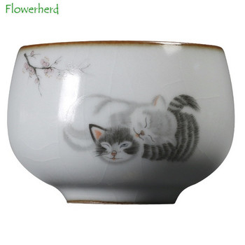 Ru Kiln Cat Κεραμικό πορσελάνινο φλιτζάνι τσαγιού Teaware Σετ τσαγιού Kung Fu Φλιτζάνι τσαγιού