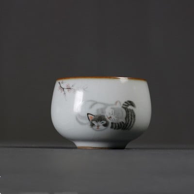 Keramická porcelánová šálka na čaj Ru Kiln Cat, čajová súprava Kung Fu, šálka na čaj