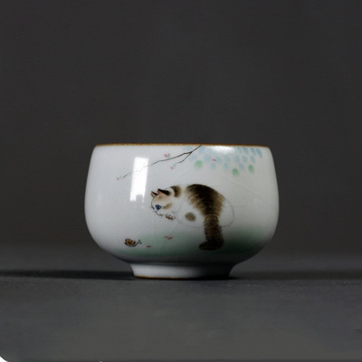 Keramická porcelánová šálka na čaj Ru Kiln Cat, čajová súprava Kung Fu, šálka na čaj
