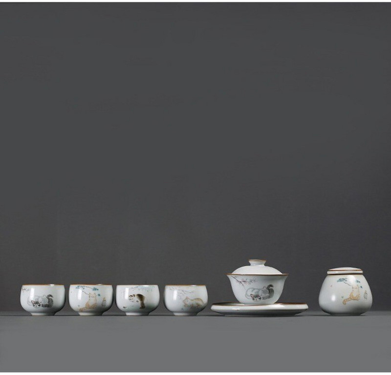 Keramická porcelánová šálka na čaj Ru Kiln Cat, čajová súprava Kung Fu, šálka na čaj