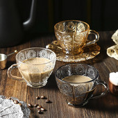 Set de cești de sticlă vintage nordic de 160 ml căni cești de cafea cu model de flori în relief pentru ceai, cafea, mic dejun, căni și pahare pentru casă