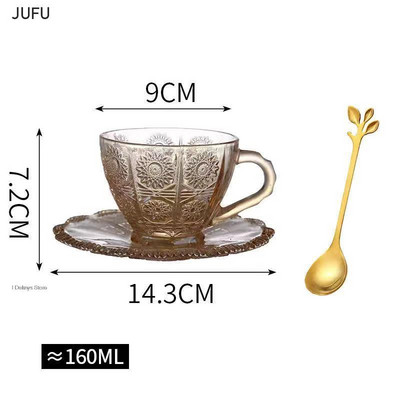 Set de cești de sticlă vintage nordic de 160 ml căni cești de cafea cu model de flori în relief pentru ceai, cafea, mic dejun, căni și pahare pentru casă