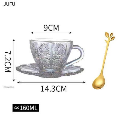 Set de cești de sticlă vintage nordic de 160 ml căni cești de cafea cu model de flori în relief pentru ceai, cafea, mic dejun, căni și pahare pentru casă