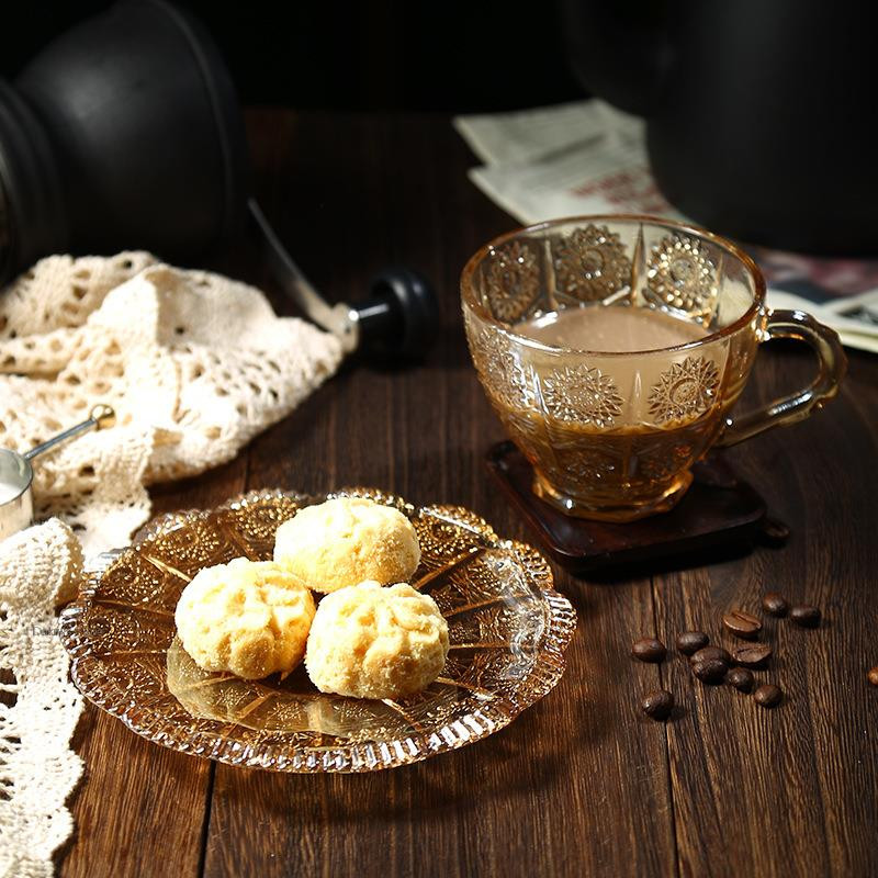 Set de cești de sticlă vintage nordic de 160 ml căni cești de cafea cu model de flori în relief pentru ceai, cafea, mic dejun, căni și pahare pentru casă