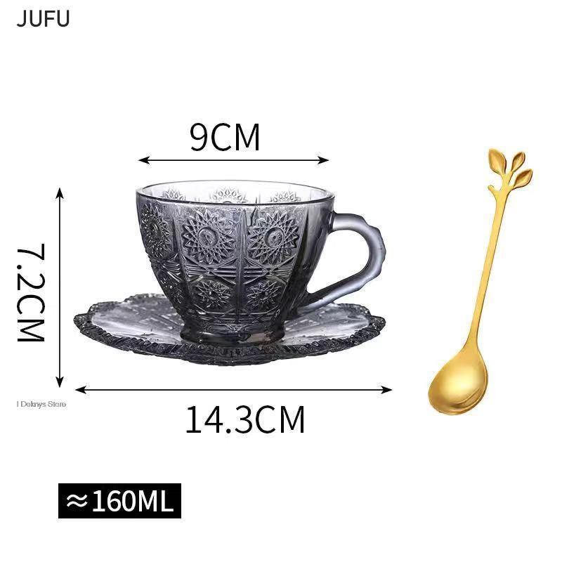 Set de cești de sticlă vintage nordic de 160 ml căni cești de cafea cu model de flori în relief pentru ceai, cafea, mic dejun, căni și pahare pentru casă