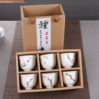 Комплект ръчно рисувани керамични чаши от 6 бр., китайски сервиз за чай, комплект чаши за чай Kung Fu, комплект чаши за чай от китайски порцелан, креативни подаръци