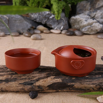 Комплект за чай с лилав пясък Включва 1 тенджера 1 чаша, чайник за пътуване, елегантен гайван, ръчно изработен красив и лесен чайник, кунг фу чайник