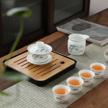 Комплект прибори за пиене Китайски кунг-фу Пътуващ сервиз за чай Керамична преносима чаша за чай Порцеланов сервиз Gaiwan Чаша за чайна церемония Чайник