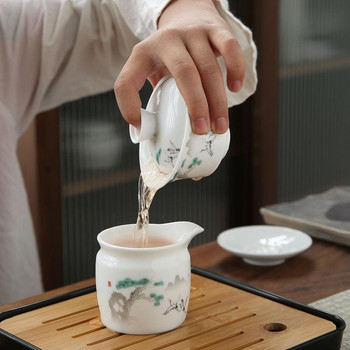 Комплект прибори за пиене Китайски кунг-фу Пътуващ сервиз за чай Керамична преносима чаша за чай Порцеланов сервиз Gaiwan Чаша за чайна церемония Чайник