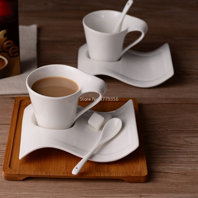 70-220 мл комплект керамични чаши за кафе Креативна вълна Комплект чаши за мляко и чинийки Европейски комплект чаши за чай Чаши за вода