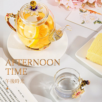 Красив емайлиран кристален сервиз за чай маргаритка Стъклен чайник за топли и студени напитки Домашни прибори за напитки Офис чайник Комплект прибори за чай кана за кафе