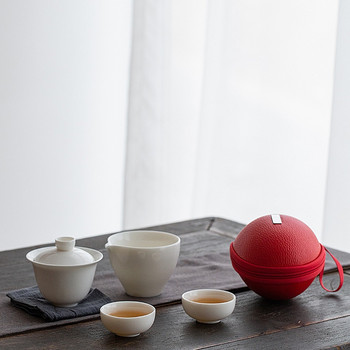 Пътна чанта Китайски кунг-фу комплект за чай gaiwan чайник чаши за чай честна чаша комплекти за чай бяла керамика за подарък пуер Съдове за напитки