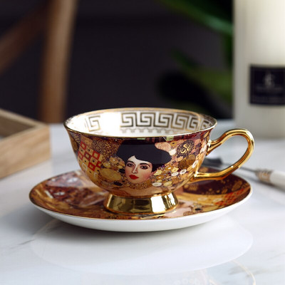Súprava šálok na kávu Gustav Klimt Čínska keramická čajová súprava Klimt Kiss Luxusný darčekový porcelánový nábytok Šálka na čaj s podšálkou