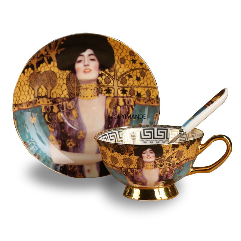 Súprava šálok na kávu Gustav Klimt Čínska keramická čajová súprava Klimt Kiss Luxusný darčekový porcelánový nábytok Šálka na čaj s podšálkou